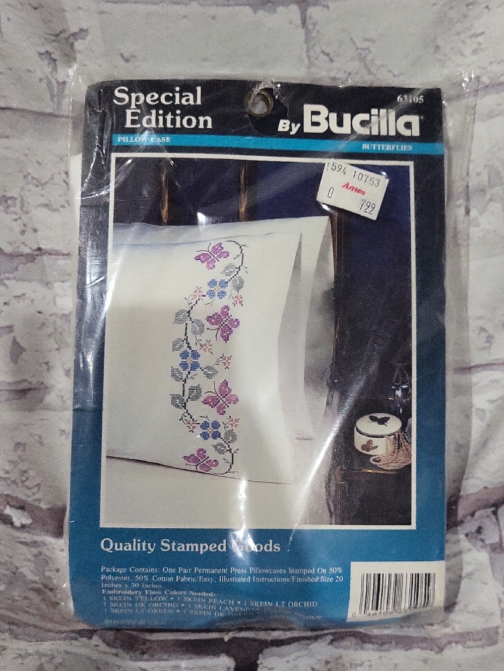 Vintage Bucilla Pillow Case.  Butterflies.  New
